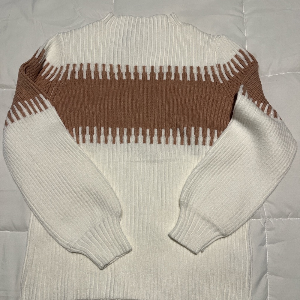 Brown and White Cowl & Turtlenecks Sweater